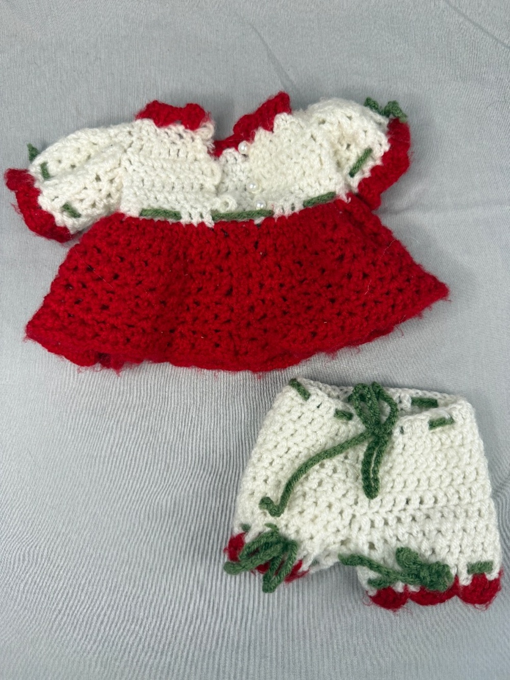 Outfit for 18” Doll – Handmade Strawberry Dress & Bloomers